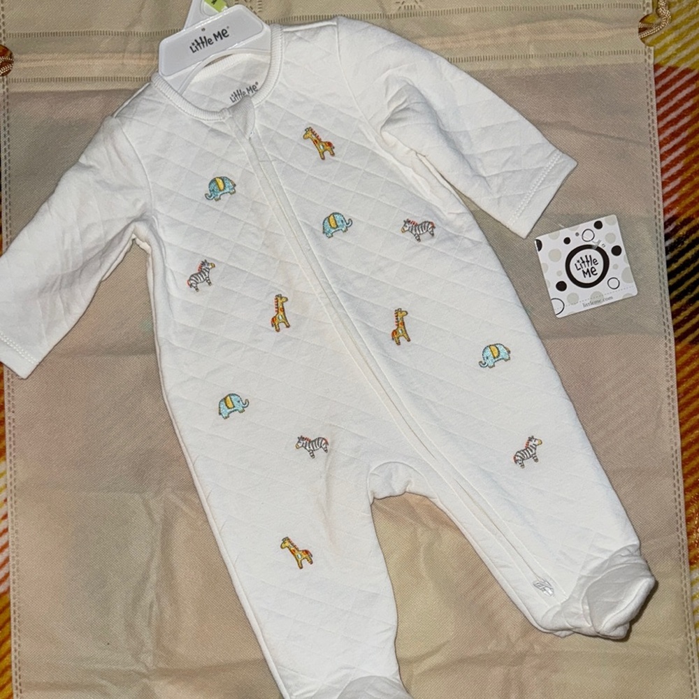 Little Me White Animal Print Kids One Piece